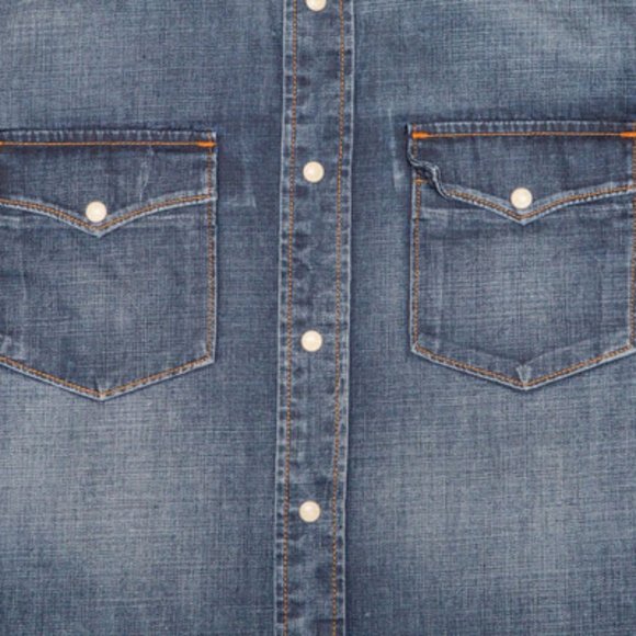 JEAN SHOP Corona Faded Blue Denim Jeans Snap Shirt - Picture 3 of 4